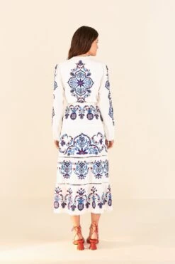 Farm Rio Off-White Navy Embroidered Midi Dress -Farm Rio Fashion Store 298412 04