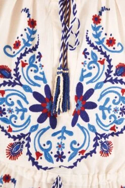 Farm Rio Off-White Navy Embroidered Midi Dress -Farm Rio Fashion Store 298412 05