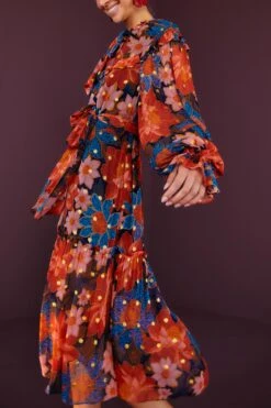 Farm Rio Navy Garden Lenzing™ Ecovero™ Viscose Midi Dress -Farm Rio Fashion Store 301806 02