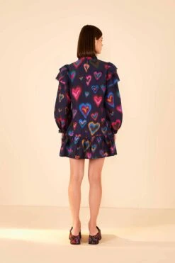 Farm Rio Navy Ikat Dyed Hearts Mini Dress -Farm Rio Fashion Store 301817 04