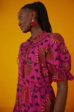 Farm Rio Pink Snake Fruit Organic Cotton Midi Dress -Farm Rio Fashion Store 301829 02 1