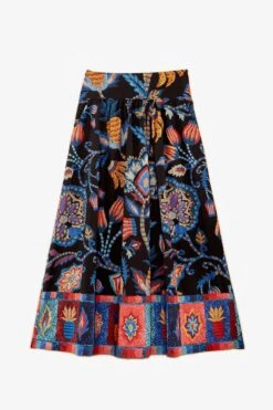 Farm Rio Black Sunset Tapestry Organic Cotton Midi Skirt -Farm Rio Fashion Store 301874 04