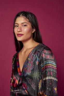 Farm Rio Black Mixed Scarves Mini Dress -Farm Rio Fashion Store 301909 03 1