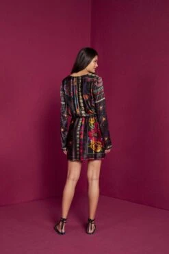 Farm Rio Black Mixed Scarves Mini Dress -Farm Rio Fashion Store 301909 04