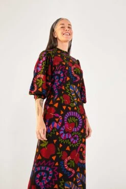 Farm Rio Black Jungle Fruits Midi Dress