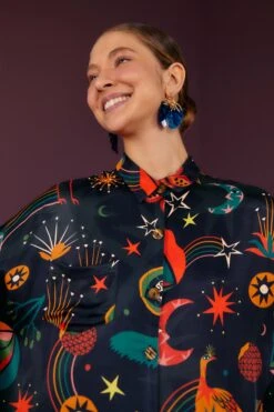 Farm Rio Black Cerrado Sky Lenzing™ Ecovero™ Viscose Shirtdress