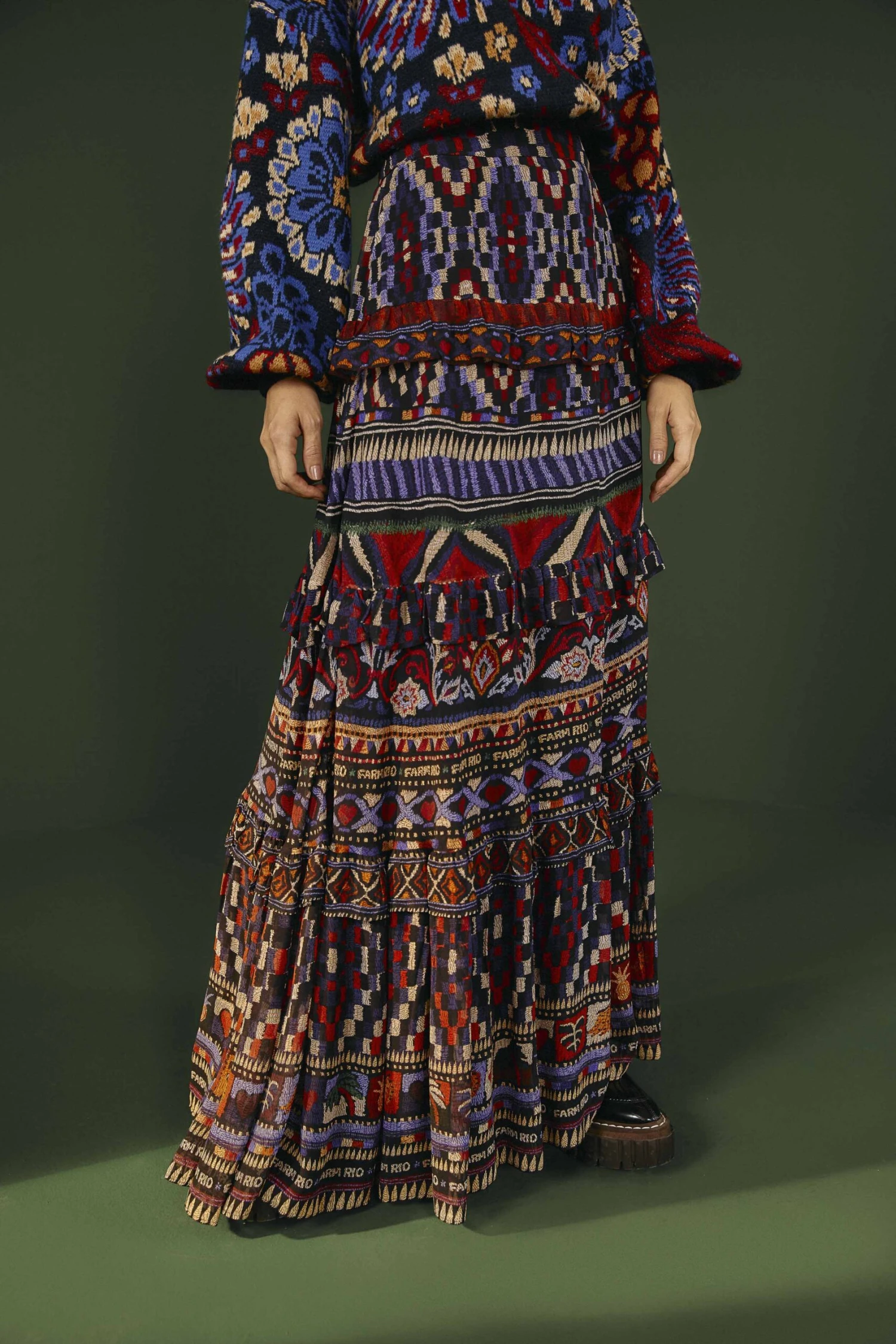 Farm Rio Blue Ainika Tapestry Maxi Skirt 5 Farm Rio Blue Ainika Tapestry Maxi Skirt - Image 3