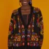 Farm Rio Black Flowers Tapestry Cardigan -Farm Rio Fashion Store 302204 01