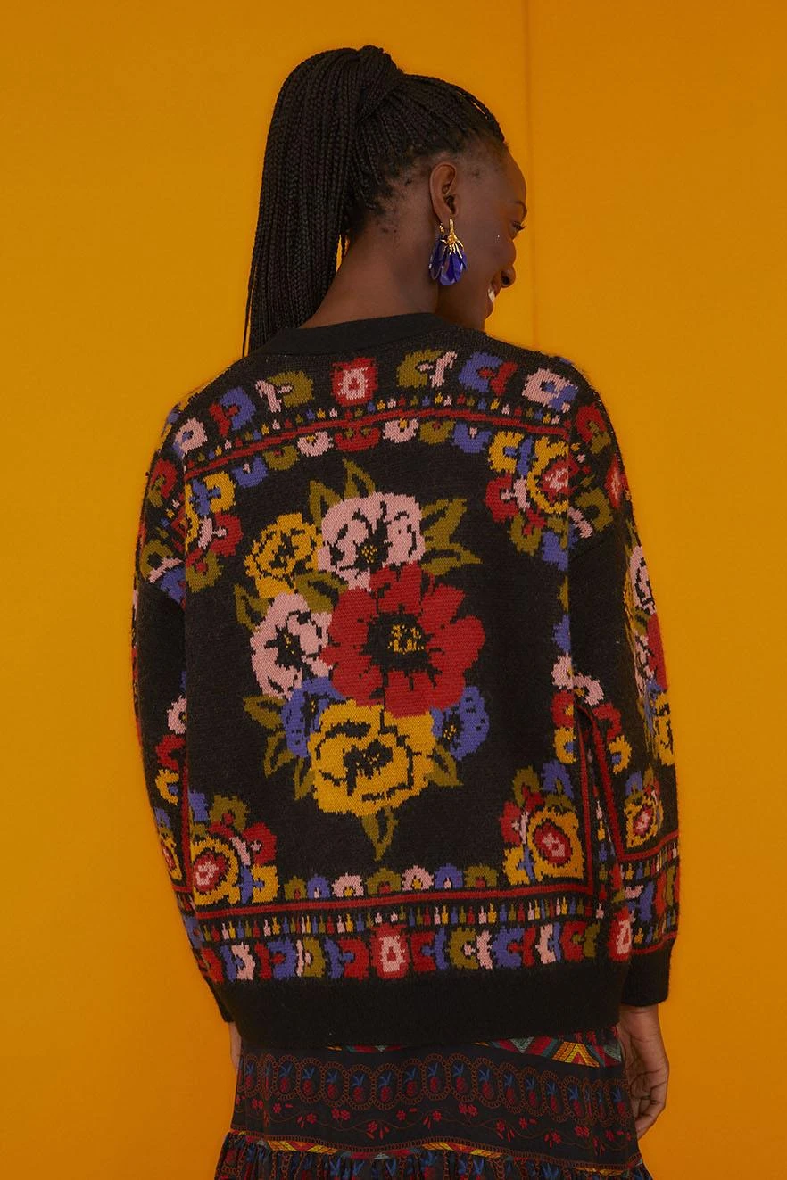 Farm Rio Black Flowers Tapestry Cardigan 4 Farm Rio Black Flowers Tapestry Cardigan - Image 2