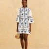 Farm Rio Blue And White Cross Stitch Mini Dress -Farm Rio Fashion Store 302324 01