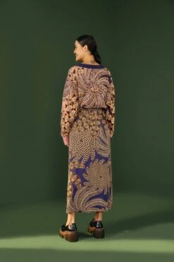 Farm Rio Navy Yawanawa Vanahu Lenzing™ Ecovero™ Viscose Midi Skirt -Farm Rio Fashion Store 302327 03