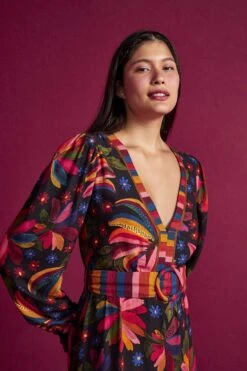 Farm Rio Black Banana Sky Lenzing™ Ecovero™ ViscoseMaxi Dress -Farm Rio Fashion Store 302687 05