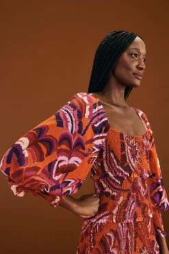 Farm Rio Orange Chevron Forest Maxi Dress -Farm Rio Fashion Store 303765 03