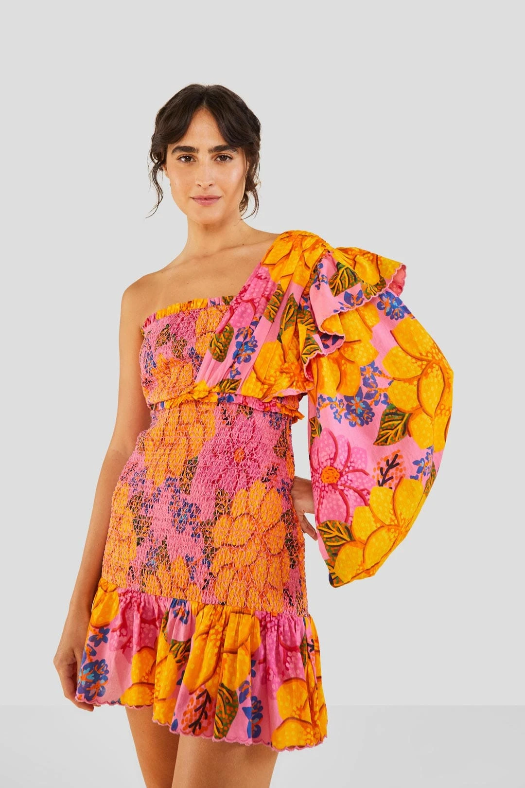 Farm Rio Flowers Garden One Shoulder Mini Dress 3 Farm Rio Flowers Garden One Shoulder Mini Dress