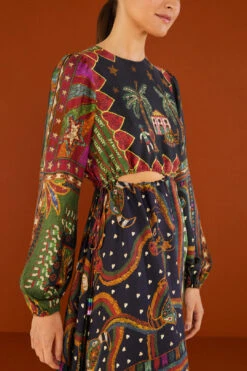 Farm Rio Shiny Mixed Scarves Cut Out Midi Dress 13 Farm Rio Shiny Mixed Scarves Cut Out Midi Dress -Farm Rio Fashion Store 303802 03 1