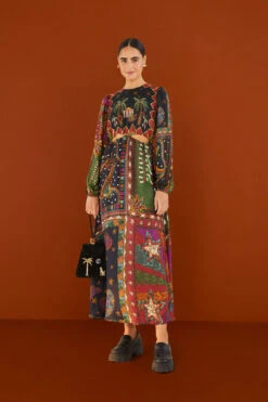 Farm Rio Shiny Mixed Scarves Cut Out Midi Dress 12 Farm Rio Shiny Mixed Scarves Cut Out Midi Dress -Farm Rio Fashion Store 303802 04 1