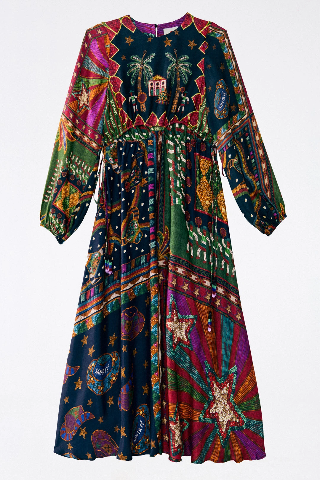 Farm Rio Shiny Mixed Scarves Cut Out Midi Dress 8 Farm Rio Shiny Mixed Scarves Cut Out Midi Dress - Image 6