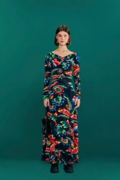 Farm Rio Black Chevron Forest Lenzing™ Ecovero™ Viscose Dress -Farm Rio Fashion Store 303809 02