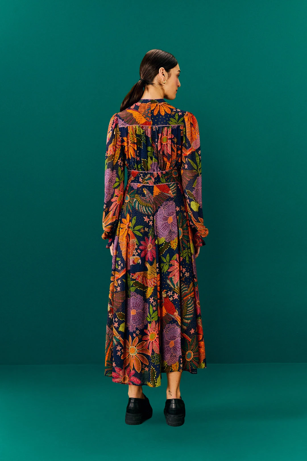 Farm Rio Navy Cool Macaw Midi Dress 6 Farm Rio Navy Cool Macaw Midi Dress - Image 4