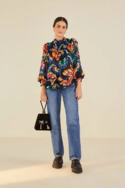 Farm Rio Black Chevron Forest Blouse -Farm Rio Fashion Store 303898 02