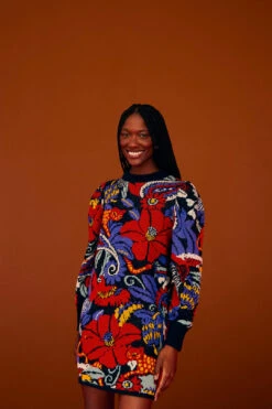 Farm Rio Blue Vintage Forest Sweater Dress