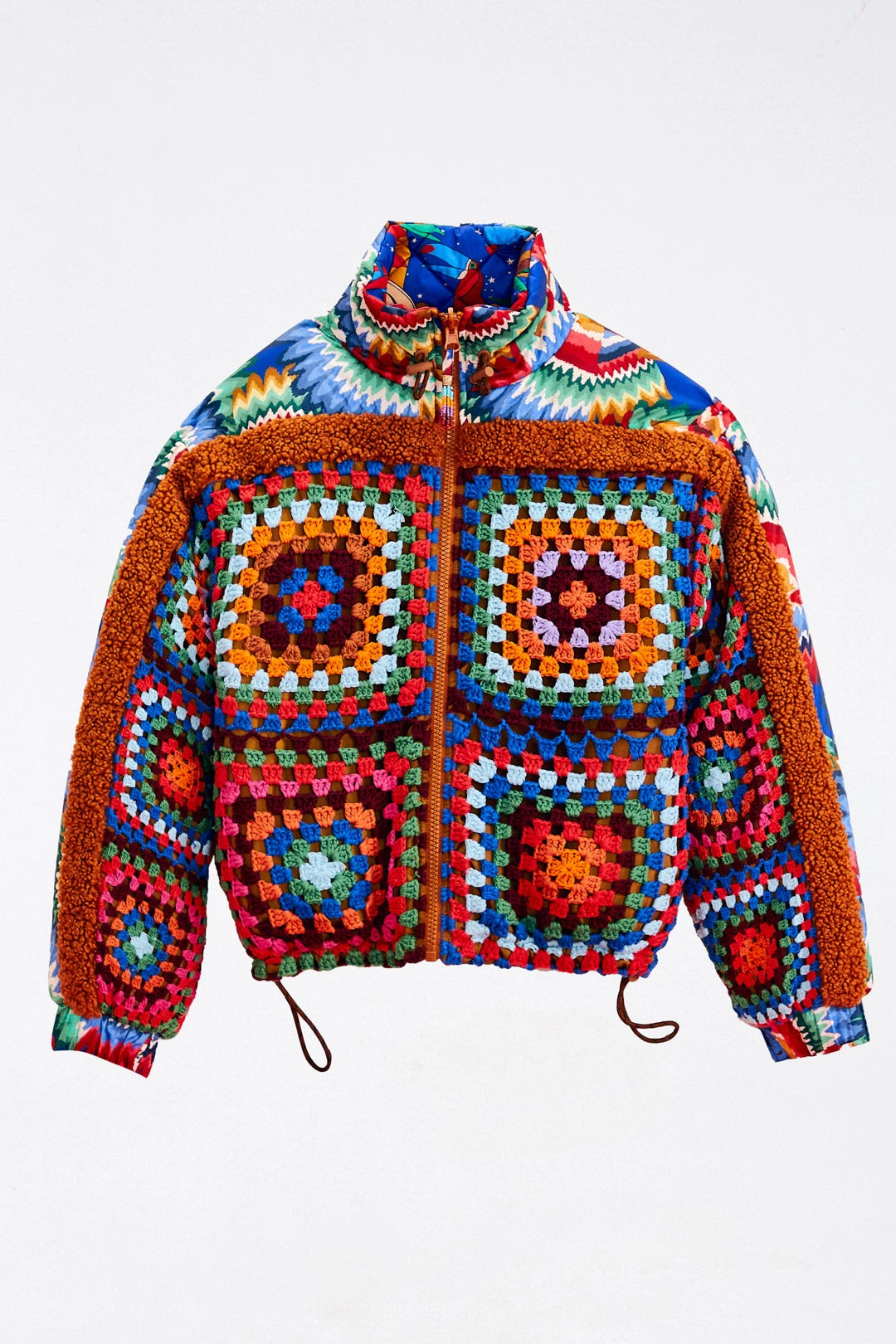 Farm Rio Crochet Colorful Forest Reversible Puffer Jacket 8 Farm Rio Crochet Colorful Forest Reversible Puffer Jacket - Image 6