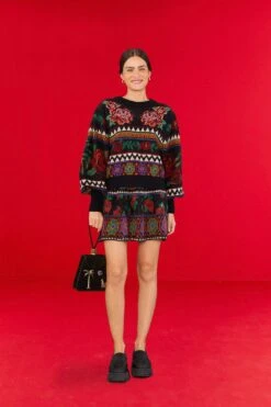 Farm Rio Black Flower Tapestry Embroidered Sweater -Farm Rio Fashion Store 304175 01