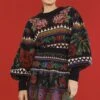 Farm Rio Black Flower Tapestry Sweater Skirt -Farm Rio Fashion Store 304176 01