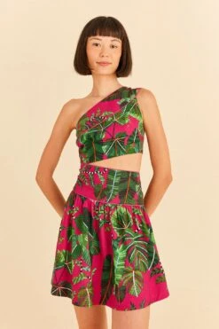 Farm Rio Pink Leaves Mini Dress