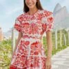 Farm Rio Off-White Rio Tiles Puff Sleeve Mini Dress -Farm Rio Fashion Store 305274 01