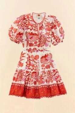 Farm Rio Off-White Rio Tiles Puff Sleeve Mini Dress -Farm Rio Fashion Store 305274 06