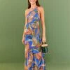 Farm Rio Blue Macaw Flight Lenzing™ Ecovero™ Viscose Midi Dress -Farm Rio Fashion Store 305297 01