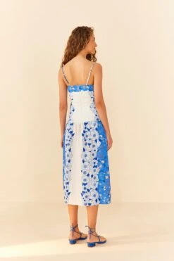 Farm Rio Blue Flower Stripes Midi Dress -Farm Rio Fashion Store 305348 03