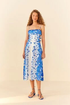Farm Rio Blue Flower Stripes Midi Dress -Farm Rio Fashion Store 305348 04