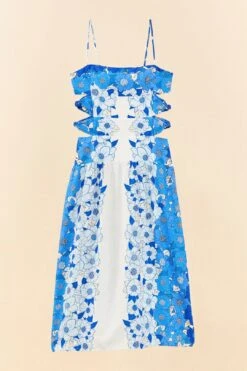 Farm Rio Blue Flower Stripes Midi Dress -Farm Rio Fashion Store 305348 06