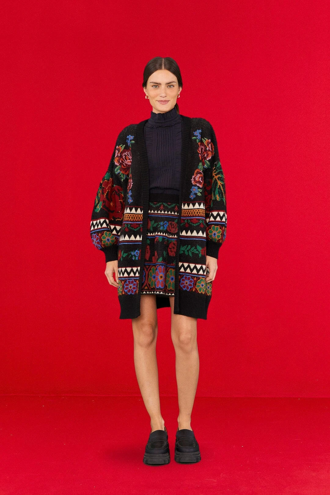 Farm Rio Black Flower Tapestry Cardigan 3 Farm Rio Black Flower Tapestry Cardigan