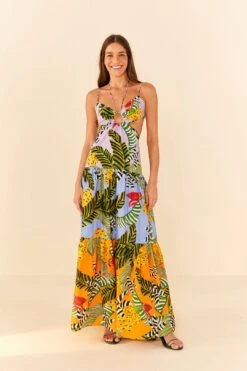 Farm Rio Mixed Striped Bananas Maxi Dress -Farm Rio Fashion Store 305797 04