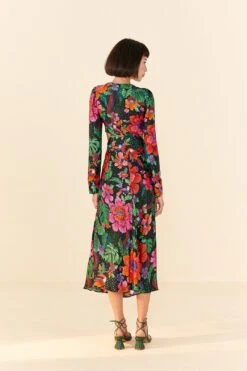 Farm Rio Black Blooming Garden Lenzing™ Ecovero™ Viscose Midi Dress -Farm Rio Fashion Store 306067 04 1