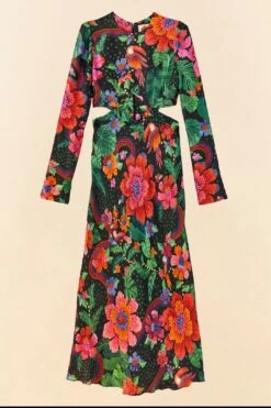 Farm Rio Black Blooming Garden Lenzing™ Ecovero™ Viscose Midi Dress -Farm Rio Fashion Store 306067 06 1