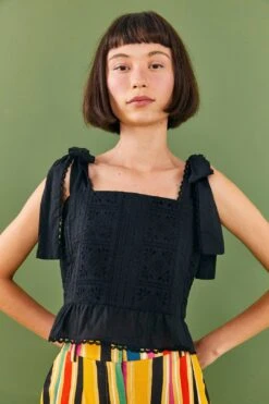Farm Rio Black Lace Top