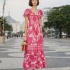 Farm Rio Pink Tropical Woodcut Maxi Dress -Farm Rio Fashion Store 306082 01
