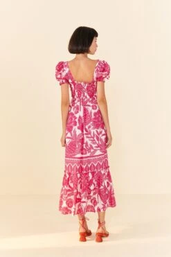 Farm Rio Pink Tropical Woodcut Maxi Dress -Farm Rio Fashion Store 306082 04