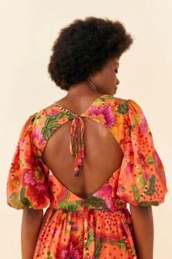 Farm Rio Orange Blooming Garden Midi Dress -Farm Rio Fashion Store 306092 03