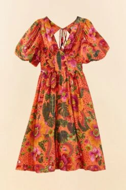Farm Rio Orange Blooming Garden Midi Dress -Farm Rio Fashion Store 306092 06