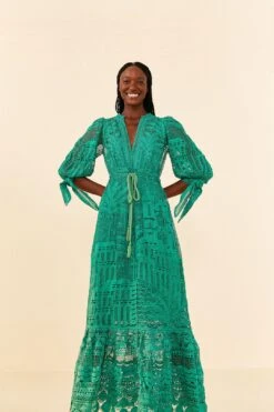 Farm Rio Green Morada Boa Guipure Dress -Farm Rio Fashion Store 306101 02