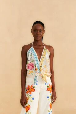 Farm Rio Grandma Gift Embroidered Halter Blouse