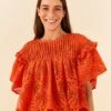 Farm Rio Orange Palm Tree Richelieu Blouse -Farm Rio Fashion Store 306123 01