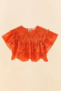 Farm Rio Orange Palm Tree Richelieu Blouse 13 Farm Rio Orange Palm Tree Richelieu Blouse -Farm Rio Fashion Store 306123 06