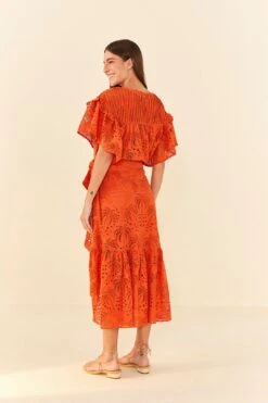 Farm Rio Orange Palm Tree Richelieu Midi Skirt -Farm Rio Fashion Store 306124 03