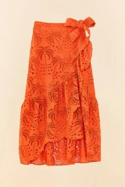 Farm Rio Orange Palm Tree Richelieu Midi Skirt -Farm Rio Fashion Store 306124 06